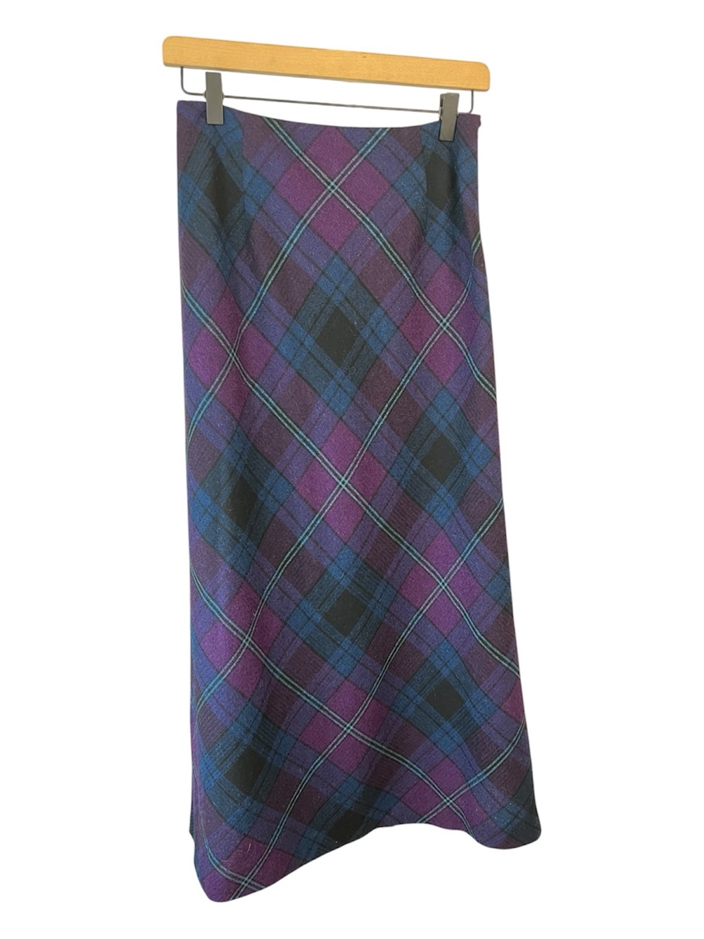 Piece Montee Vintage Purple blue black Plaid Maxi Skirt -A-Line Mohair blend